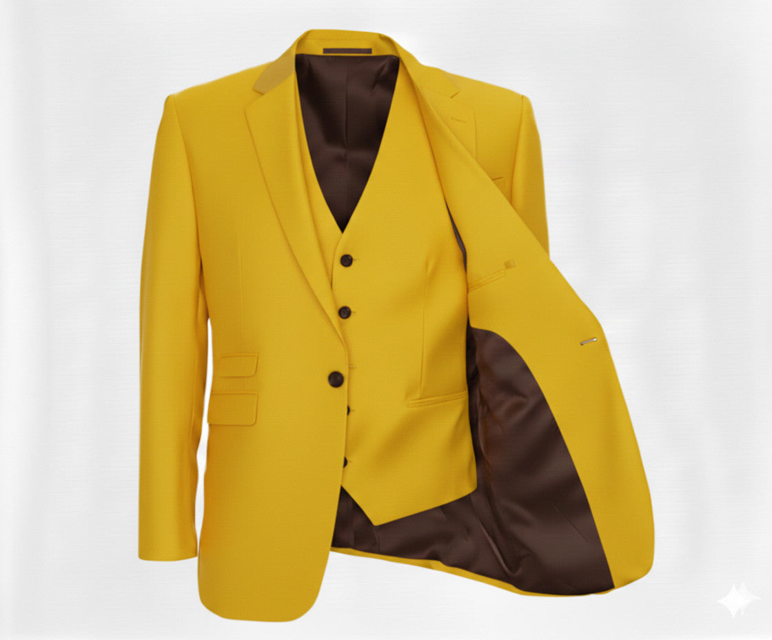 English Pure Wool Bright Yellow Super 120's Three Piece Suit