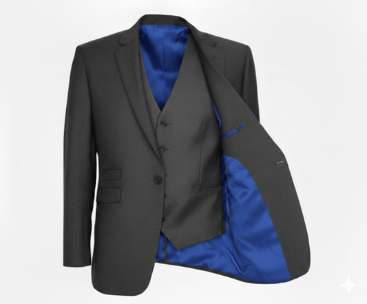 3pc English Pure Wool Charcoal Grey Suit Super 120's Three Piece Suit