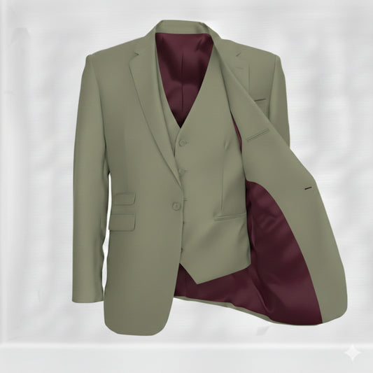 3pc English Pure Wool Olive Green Super 120's Three Piece Suit