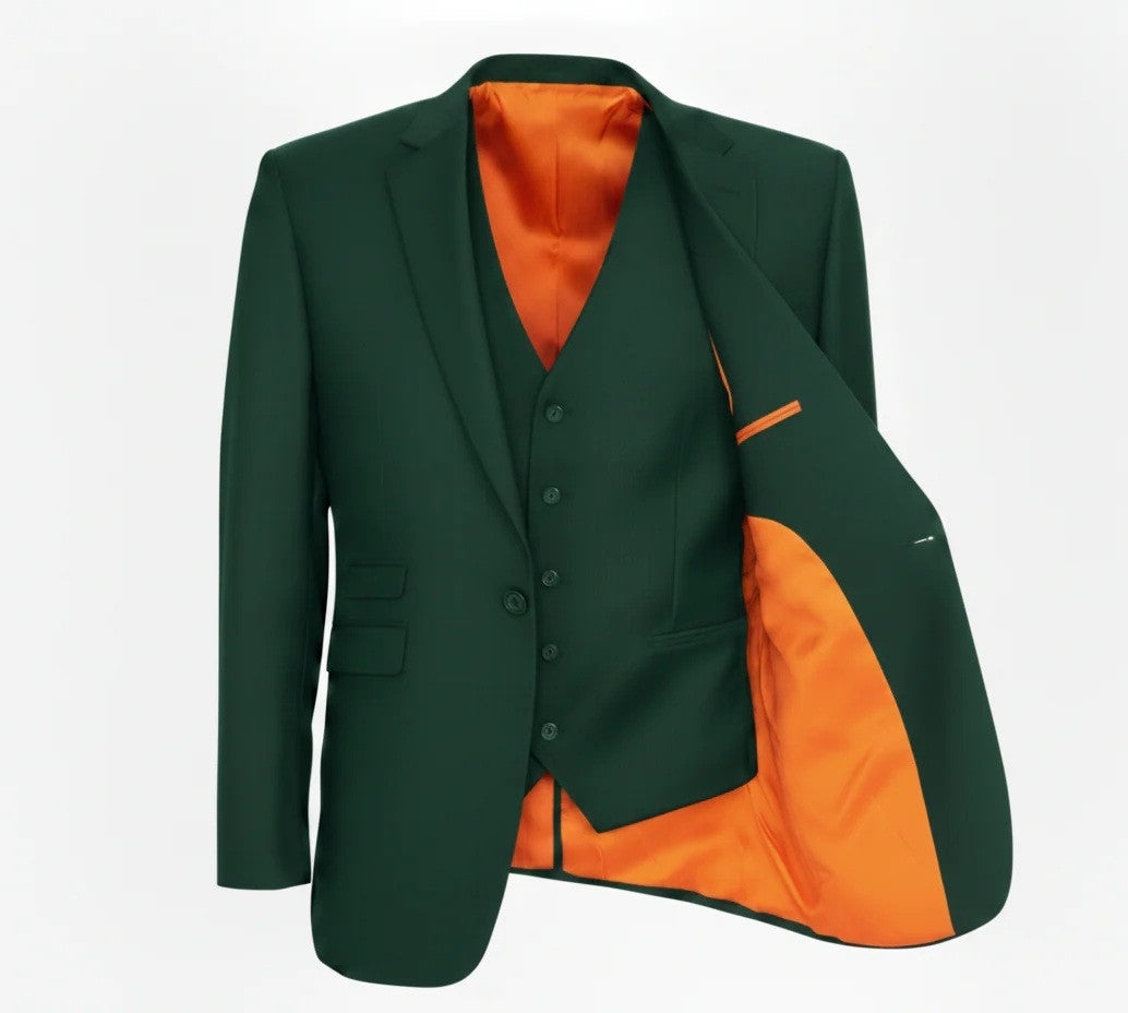 3pc Forest Green Single Breasted / Three Piece Suit Italian Pure Wool Super 110'S