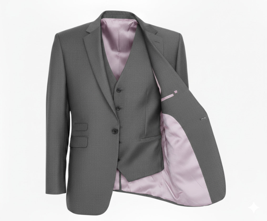 3pc Grey Single Breasted / Three Piece Suit Italian Pure Wool Super 110'S