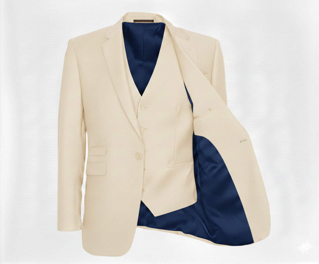 3pc Ivory Single Breasted/ Three Piece Suit Italian Pure Wool Super 110'S