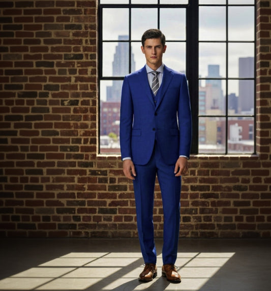 3pc Royal Blue Single Breasted / Three Piece Suit Italian Pure Wool Super 110'S