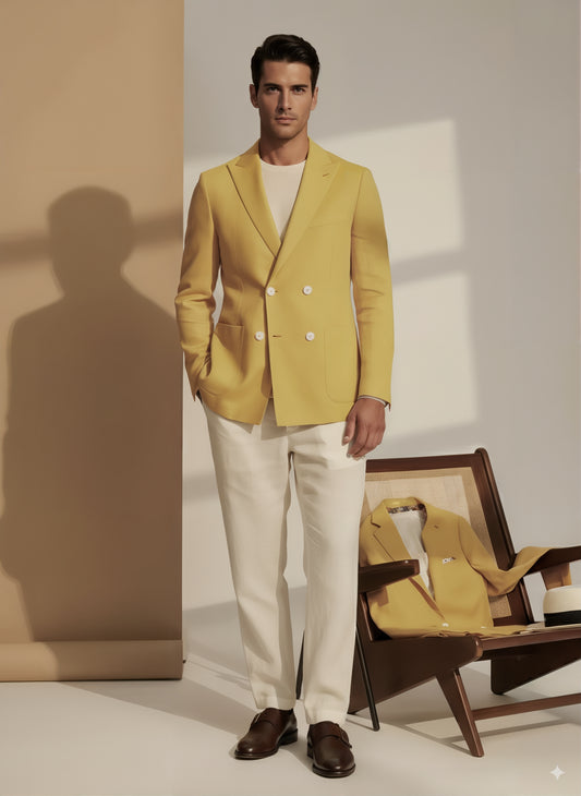 Soft Casual / Linen Single Breasted Yellow Jacket Style No DJJ0048