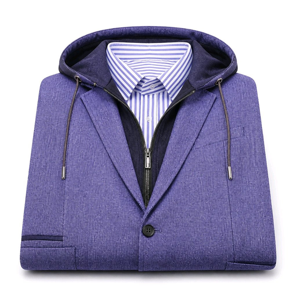 Blue Textured Casual Single Breasted Jacket  / Plus Grey Trousers Style No DBU9062/ DAV7768