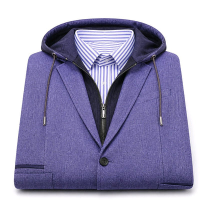 Blue Textured Casual Single Breasted Jacket  / Plus Grey Trousers Style No DBU9062/ DAV7768