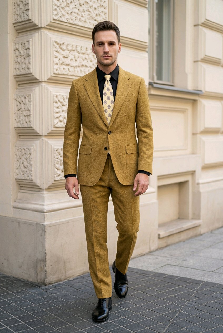 A tan twill casual jacket and trousers 