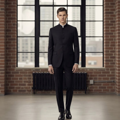 Black Nehru Evening Jacket Plus Black Wool Matching Trousers