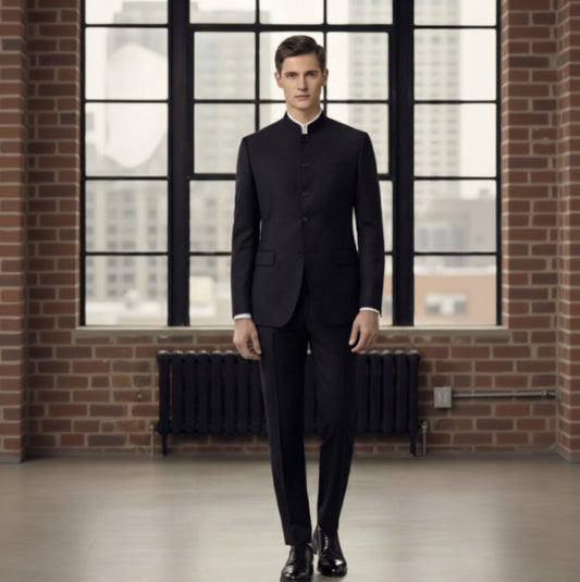 Black Nehru Evening Jacket Plus Black Wool Matching Trousers