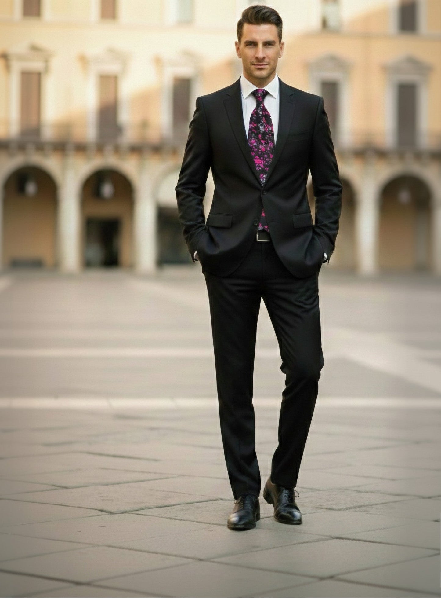 Mens Bespoke Necktie FL-14 Black/Purple/Pink