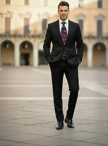 Mens Bespoke Necktie FL-14 Black/Purple/Pink