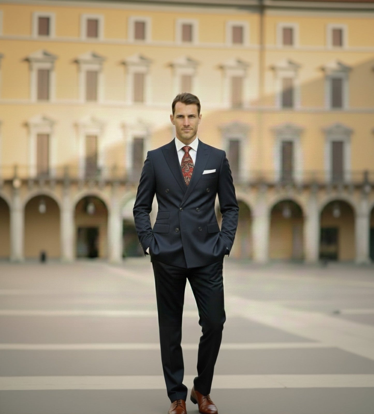 Mens Bespoke Necktie FL-23 Orange /Beige Paisley