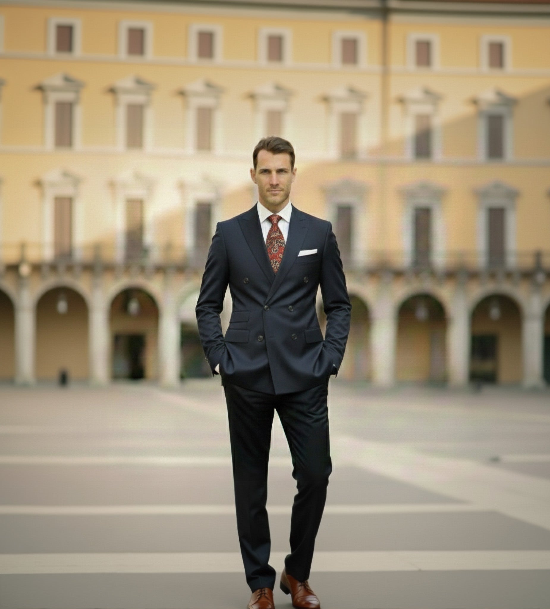 Mens Bespoke Necktie FL-23 Orange /Beige Paisley