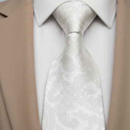 Mens Bespoke Necktie  P-178 Ivory Paisley
