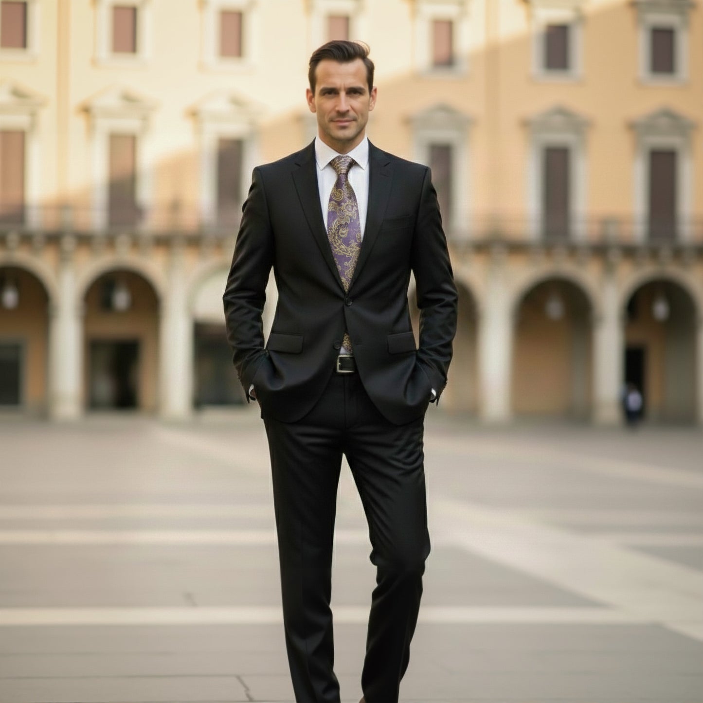 Mens Bespoke Necktie  P-181 Lilac/Gold Paisley