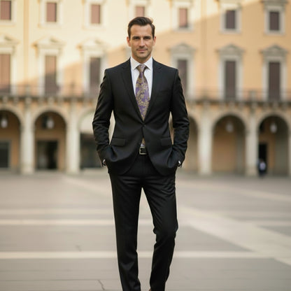 Mens Bespoke Necktie  P-181 Lilac/Gold Paisley