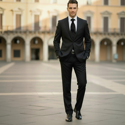 Bespoke Necktie  P-191 Black Paisley