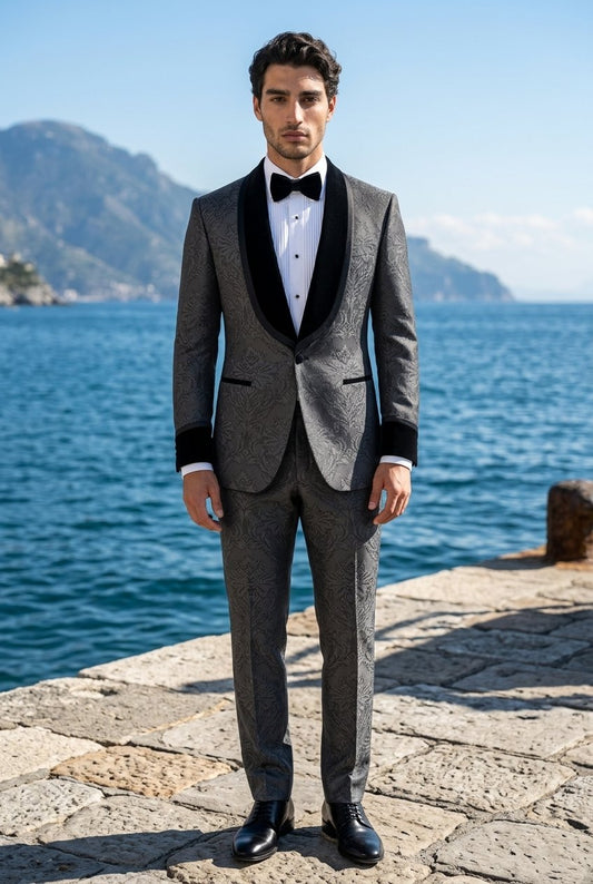 Black Jacquard Single Breasted Tuxedo Jacket and Black Formal Trouser