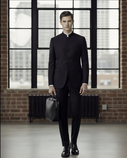 Black Nehru Evening Jacket Plus Black Wool Matching Trousers