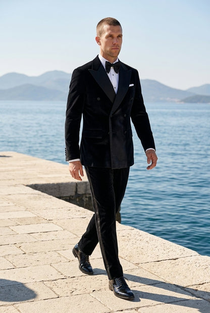 Black Velvet Double Breasted Tuxedo Jacket and Black Formal Trousers
