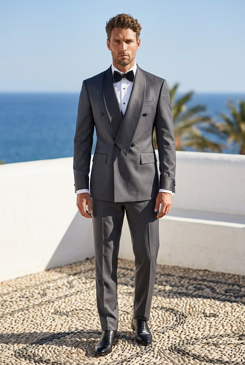 Black Velvet Double Breasted Tuxedo Jacket and Black Formal Trousers