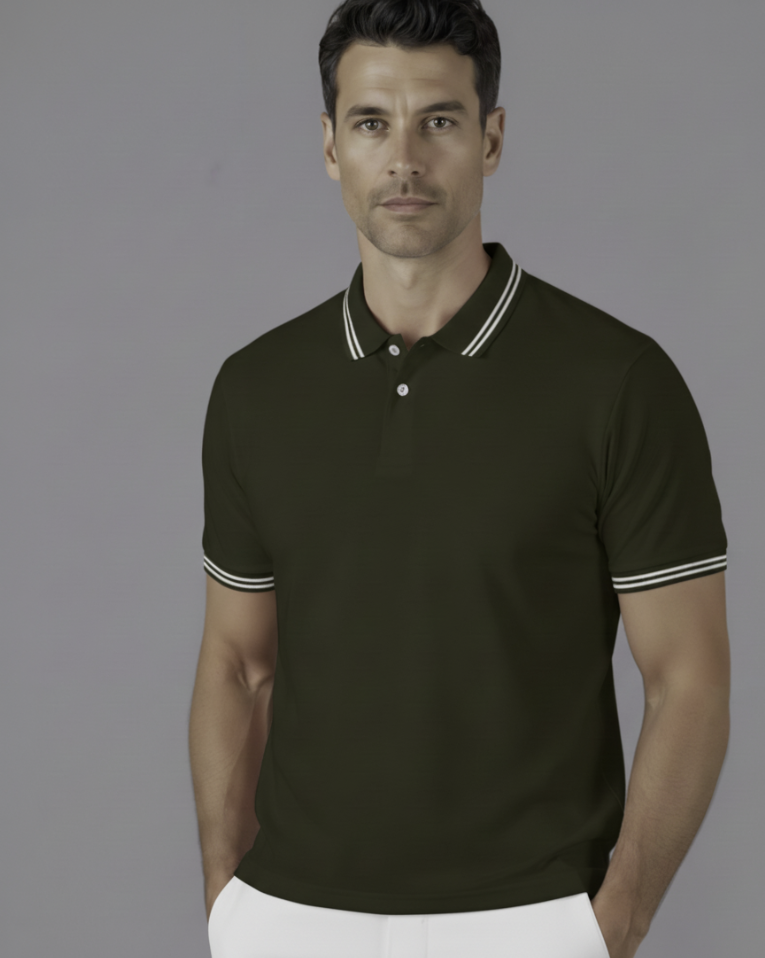 Black/White Detail / Bespoke Cotton Short Sleeved Polo Shirt/ 100% Cotton