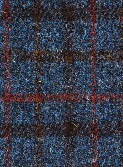 Blue and Red and brown plaid vest over a light blue shirt on a white background