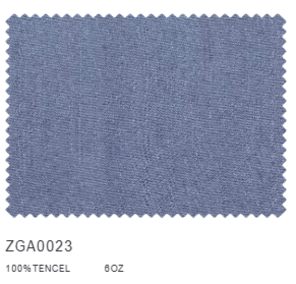 Blue fabric swatch with specifications on a white background