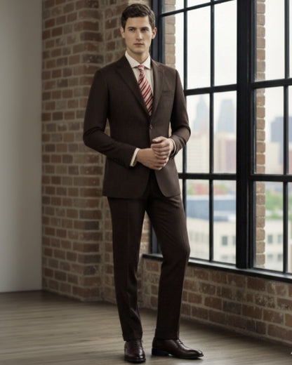 Brown Puppytooth Single Breasted / Two Piece Suit Italian Pure Wool Super 110'S