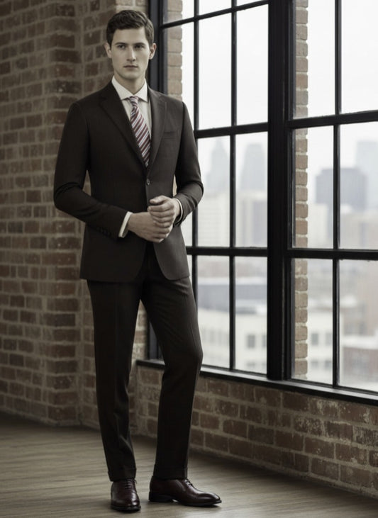 Brown Puppytooth Single Breasted / Two Piece Suit Italian Pure Wool Super 110'S