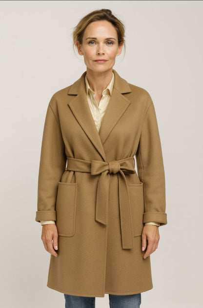 Brown Wool-Cashmere Double Breasted /Ladies Evening Coat