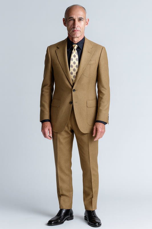 Man wearing a brown suit with a white background