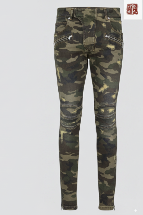 Camouflage pants on a light gray background
