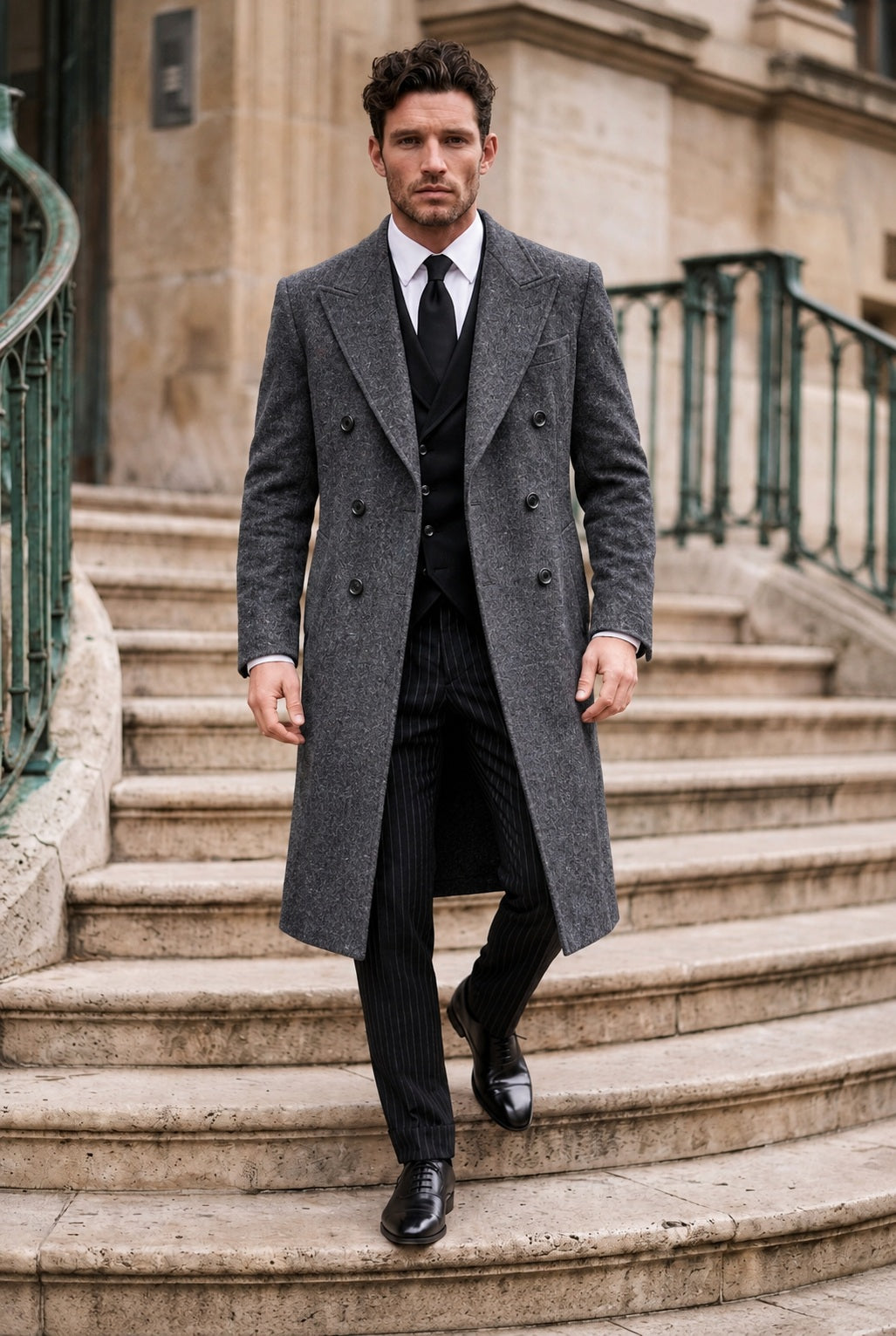 Charcoal Wool Double Breasted Overcoat Style (DB3+2) TCOVC16