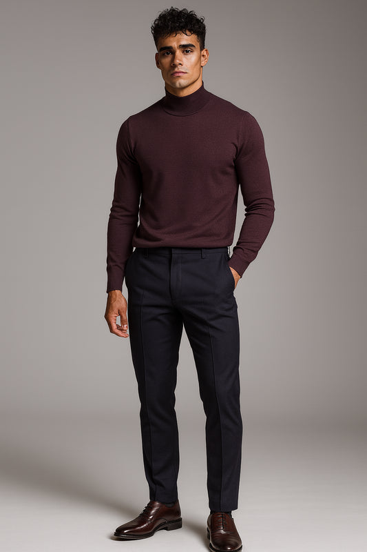 Maroon Turtle Neck 10% Cashmere 90% Wool/ Plain Knit