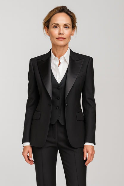 Black Wool Twill / Blend Two Piece Women's Evening Suit  / Style No DBT6742