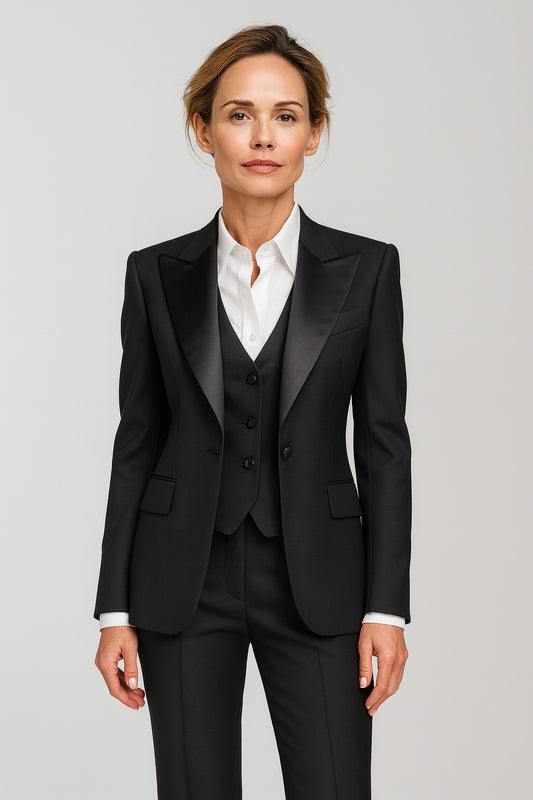 Black Wool Twill / Blend Two Piece Women's Evening Suit  / Style No DBT6742