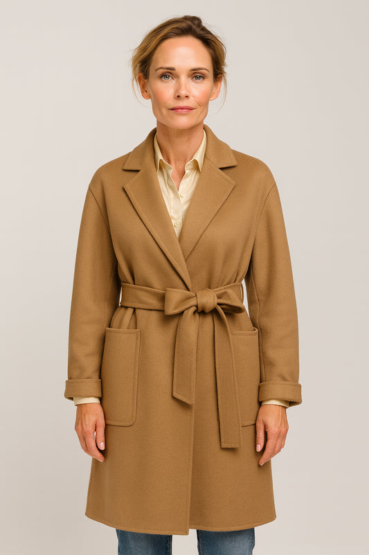 Brown Wool-Cashmere Double Breasted /Women's Evening Coat  / Style No DBU9084
