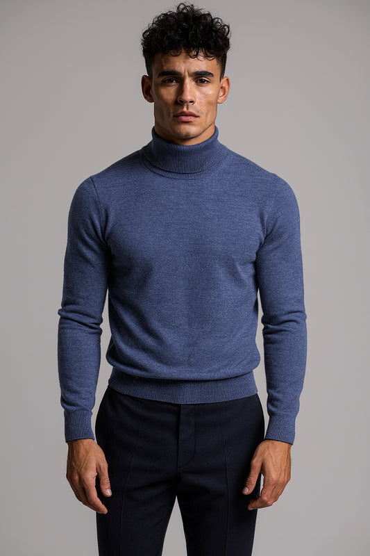 Blue Turtle Neck 10% Cashmere 90% Wool/ Plain Knit