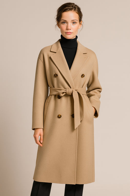 Camel Wool-Cashmere Double Breasted /Women's Evening Coat  / Style No DBU9069