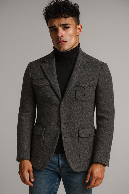 Charcoal Tweed Jacket  / Plus Custom denim Jeans  Style No DBU9064- DAV7762