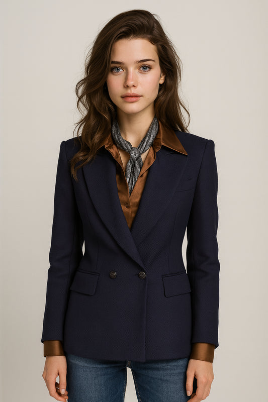 French Blue Wool/ Blend Two Piece Women's Double Breasted Suit / Style No DBT6741