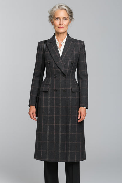 Black/Purple Check Wool / Blend Women's Evening Coat  / Style No DBU9091