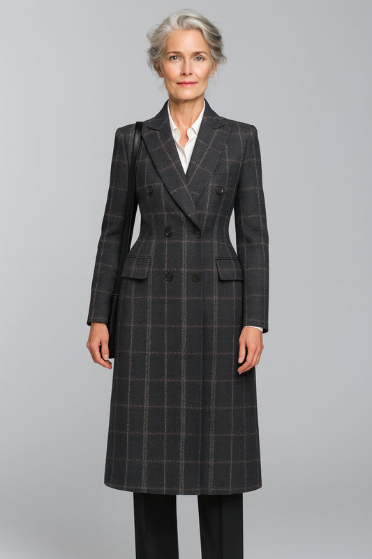 Black/Purple Check Wool / Blend Women's Evening Coat  / Style No DBU9091