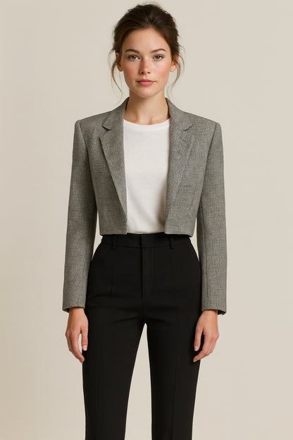 Grey Wool Flannel Check / Black Twill Women's Suit  / Style No DAV7738