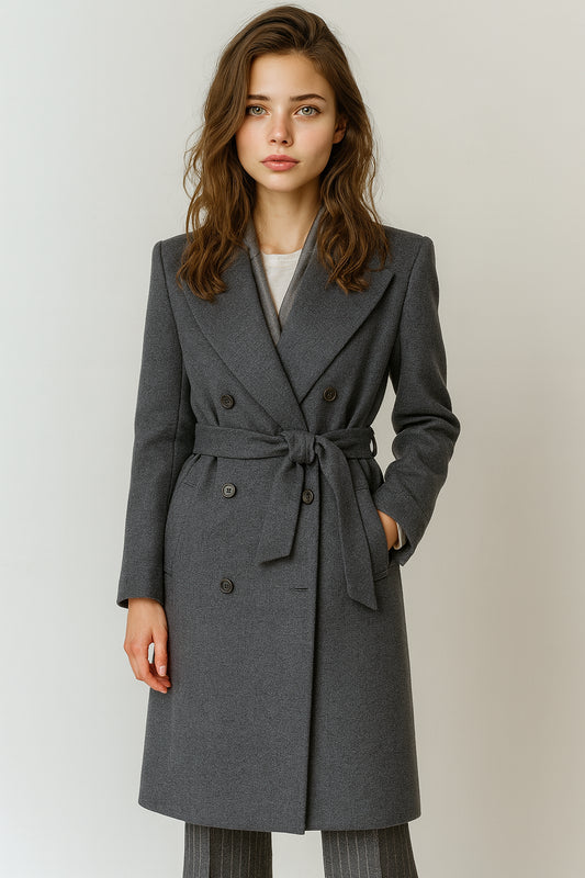 Charcoal Wool Double Breasted /Women's Evening Coat  / Style No DBU9081