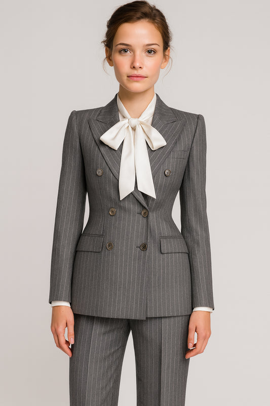 Grey Flannel Wool Pinstripe / Two Piece Women's Suit  / Style No DAV7728