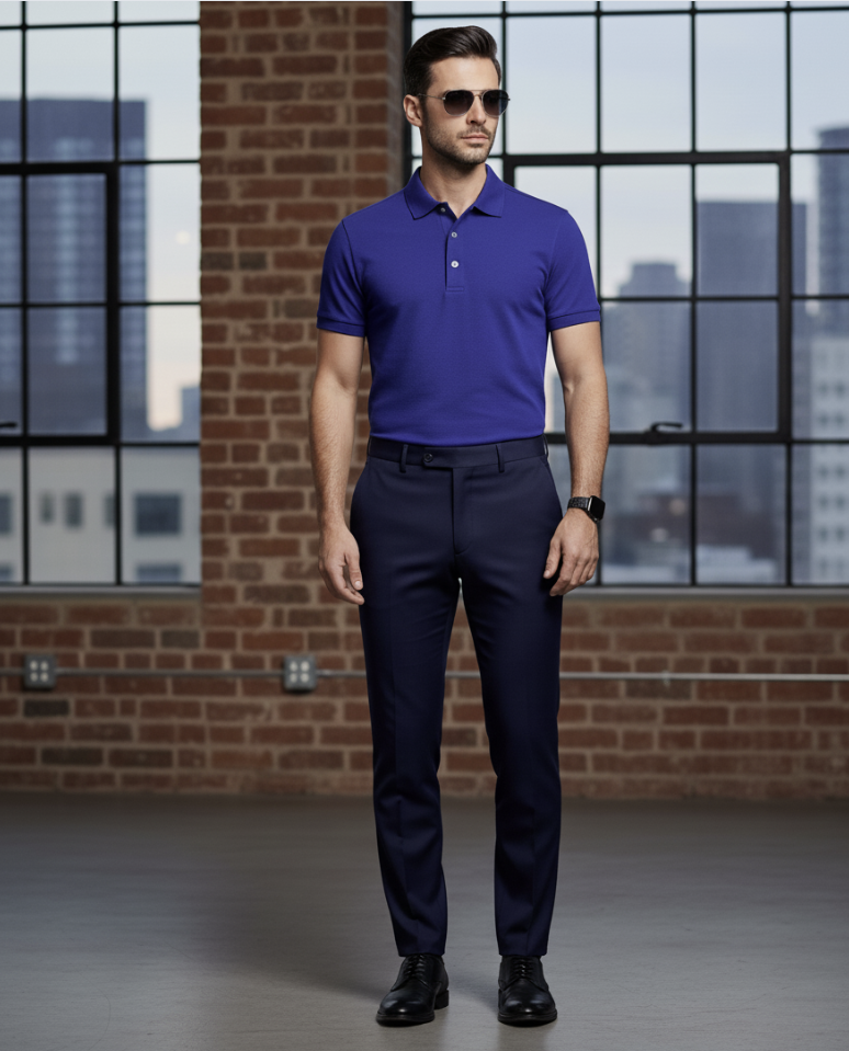 Cobalt Blue / Bespoke Cotton Short Sleeved Polo Shirt/ 100% Cotton