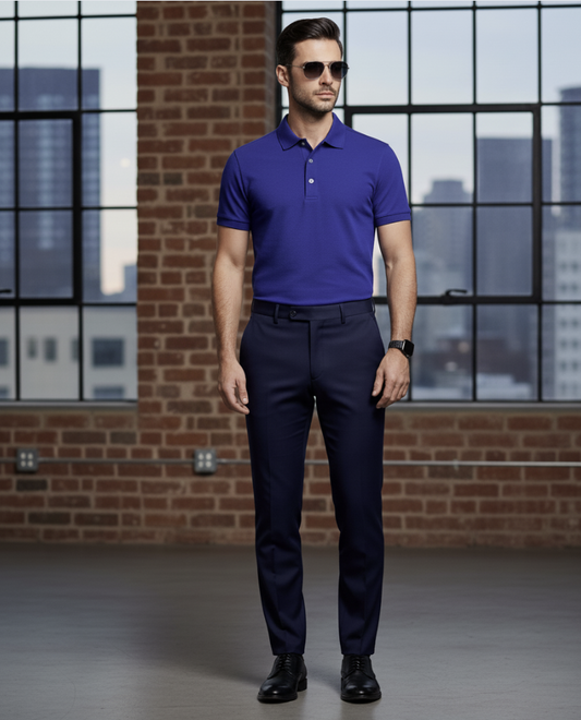 Cobalt Blue / Bespoke Cotton Short Sleeved Polo Shirt/ 100% Cotton