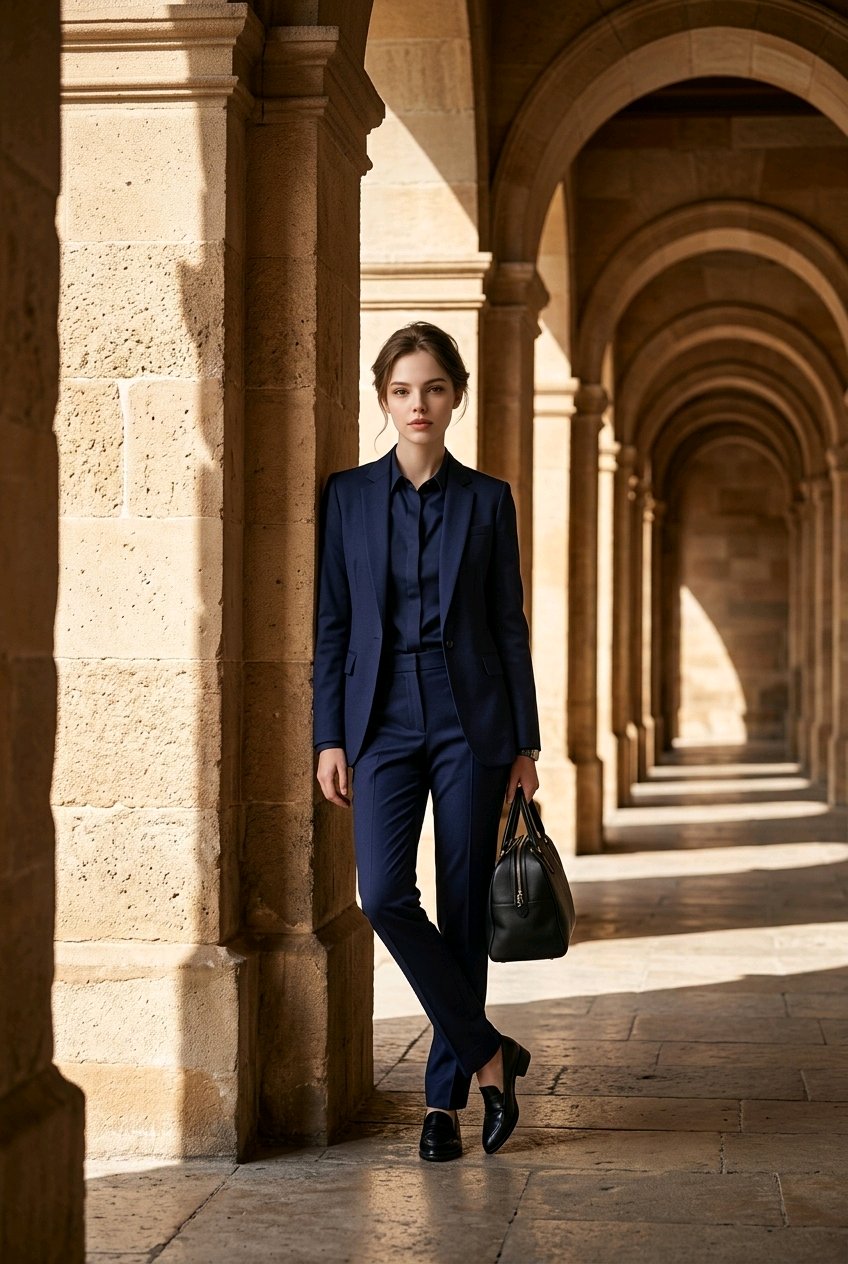 Women's English Wool Dark Navy Pure Wool Super 110'S/ Two Piece Suit